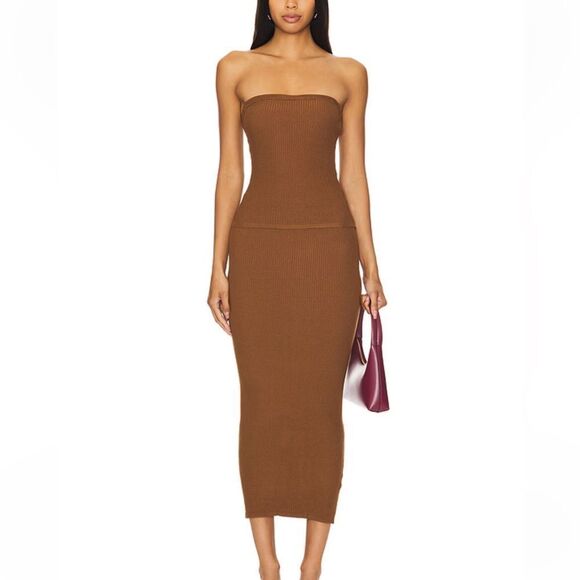 NWT All The Ways Gracie Maxi Skirt Set Dark Camel brown knit top Revolve XS - Picture 1 of 8